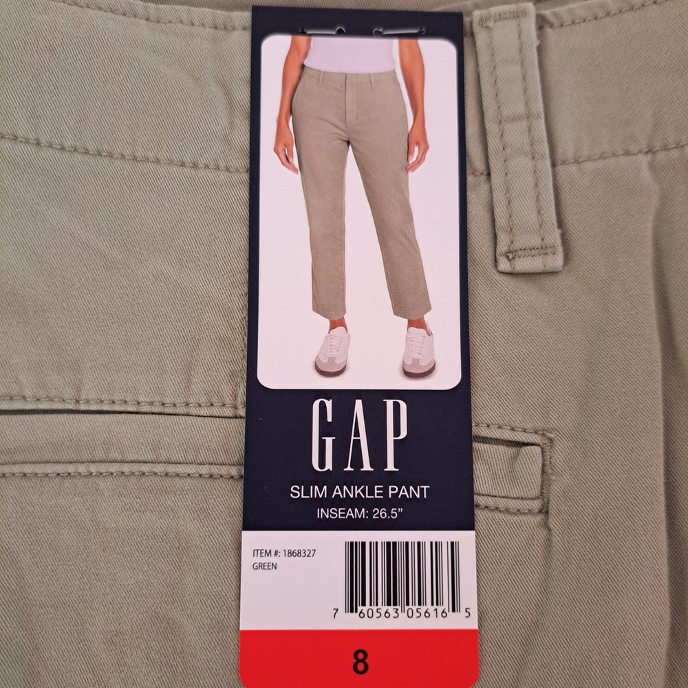 Gap Slim Ankle Pant Womens 8 Green NEW‎ Mid Rise Chino Trousers 836-287-CB5